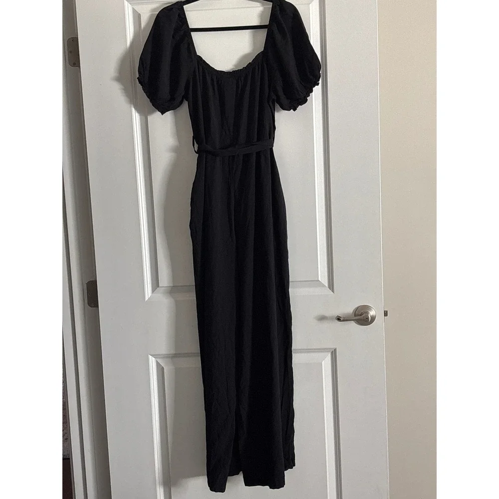 ASOS The Frolic Black Puff Sleeve Wide Leg Button Down Jumpsuit NWT Size 12 - Picture 9 of 10